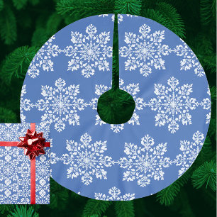 Falda Para El Árbol De Navidad De Poliéster Estilo Chinoiserie Vintage Copos de Nieve Azules y