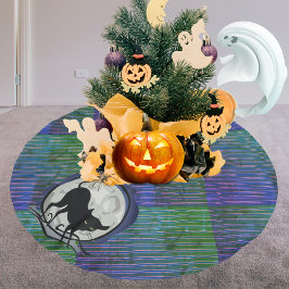 Falda Para El Árbol De Navidad De Poliéster Estilo de gato negro de 1974 y verde azul de luna 