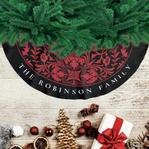 Falda Para El Árbol De Navidad De Poliéster Estilo Retro Negro Rojo Patrón Floral Navidad