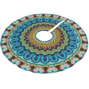 Falda Para El Árbol De Navidad De Poliéster Estrella de Mandala de Patrón de Azul Turquesa Ver