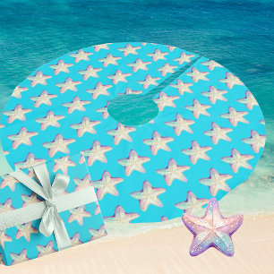 Falda Para El Árbol De Navidad De Poliéster Estrella de mar tropical brillante Navidad 