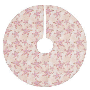 Falda Para El Árbol De Navidad De Poliéster Estrella de mar y coral rosa patrón pastel