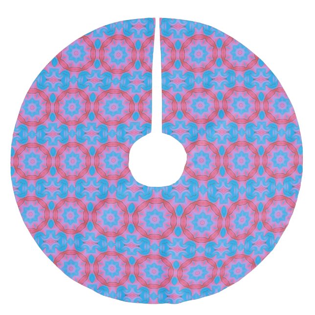 Falda Para El Árbol De Navidad De Poliéster Estrella oriental rosa y azul (Anverso)