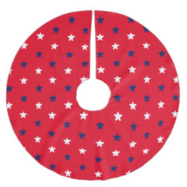 Falda Para El Árbol De Navidad De Poliéster Estrellas azul marino rojo patriótico americanas