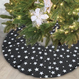Falda Para El Árbol De Navidad De Poliéster Estrellas blancas en negro