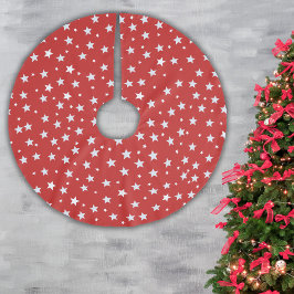 Falda Para El Árbol De Navidad De Poliéster Estrellas blancas en rojo
