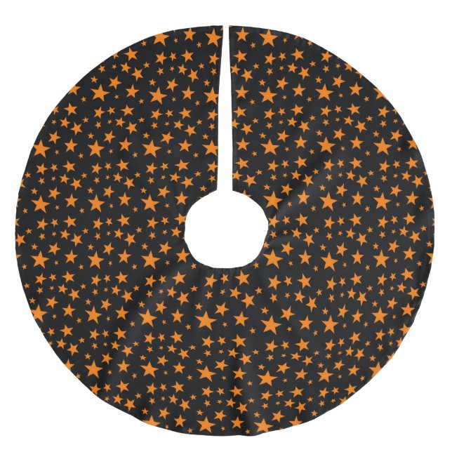 Falda Para El Árbol De Navidad De Poliéster Estrellas de Halloween naranja y negro (Anverso)