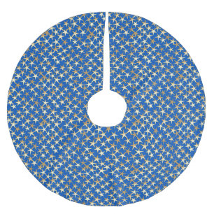 Falda Para El Árbol De Navidad De Poliéster Estrellas de oro sobre azul cobalto