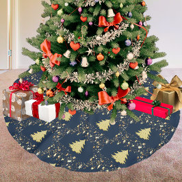 Falda Para El Árbol De Navidad De Poliéster Estrellas de oro y árbol de navidades con balbuceo