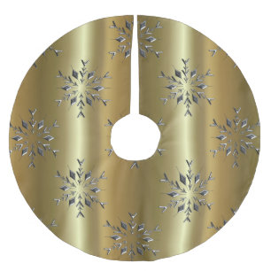 Falda Para El Árbol De Navidad De Poliéster Estrellas de plata del copo de nieve en el oro