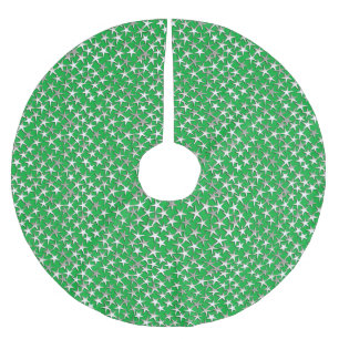 Falda Para El Árbol De Navidad De Poliéster Estrellas de plata sobre verde esmeralda