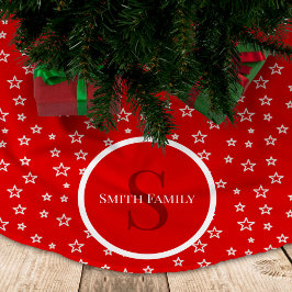 Falda Para El Árbol De Navidad De Poliéster Estrellas en rojo y blanco con Monograma y Nombre