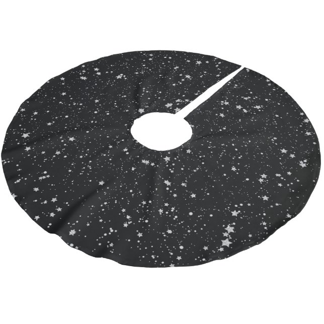 Falda Para El Árbol De Navidad De Poliéster Estrellas Purpurinas2 - Negro plateado (Angular)