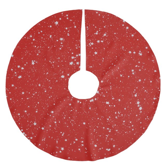 Falda Para El Árbol De Navidad De Poliéster Estrellas Purpurinas - Rojo plateado (Anverso)
