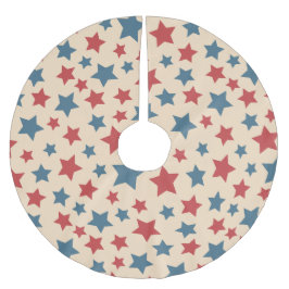 Falda Para El Árbol De Navidad De Poliéster Estrellas Rojas y Azules, 4 de Julio, Fondo Beige