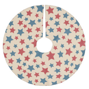 Falda Para El Árbol De Navidad De Poliéster Estrellas Rojas y Azules, 4 de Julio, Fondo Beige