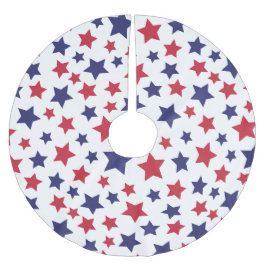 Falda Para El Árbol De Navidad De Poliéster Estrellas Rojas y Azules, 4 de Julio, Fondo Blanco