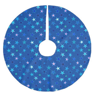 Falda Para El Árbol De Navidad De Poliéster Estrellas Twinkling modernas, azul cobalto y turqu