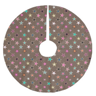 Falda Para El Árbol De Navidad De Poliéster Estrellas Twinkling modernas, Taupe Tan y multipas