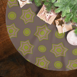 Falda Para El Árbol De Navidad De Poliéster Estrellas y círculos en marrón y verde