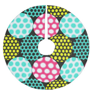 Falda Para El Árbol De Navidad De Poliéster Estrellas y círculos, patrón pop multicolor.