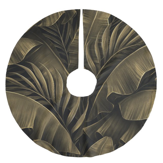 Falda Para El Árbol De Navidad De Poliéster Exótico Tropical: Naturaleza Dorada Grunge (Anverso)