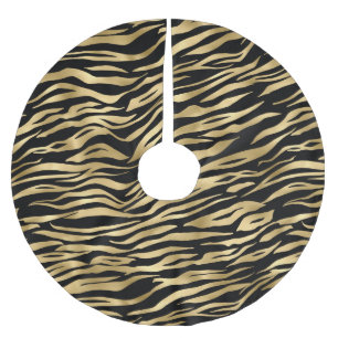 Falda Para El Árbol De Navidad De Poliéster Extracto de animales negros y dorados # 1