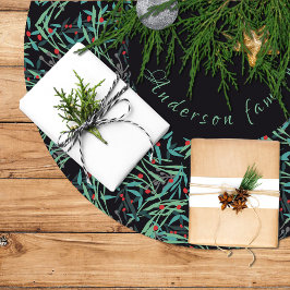 Falda Para El Árbol De Navidad De Poliéster Falda árbol navidad con hojas de acebo