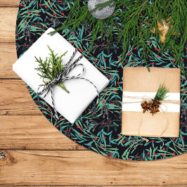 Falda Para El Árbol De Navidad De Poliéster Falda árbol navidad con hojas de acebo