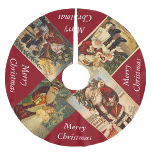 Falda Para El Árbol De Navidad De Poliéster Falda clásica del árbol de Papá Noel del vintage