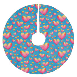 Falda Para El Árbol De Navidad De Poliéster Falda de árbol de corazones multicolores acuarela