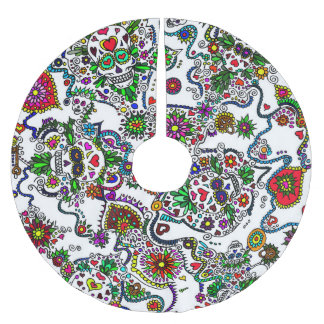 Falda Para El Árbol De Navidad De Poliéster Falda de árbol de Día de Muertos con Calavera de A