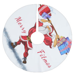 Falda Para El Árbol De Navidad De Poliéster Falda de árbol de navidad Bodybuilder Santa Claus 