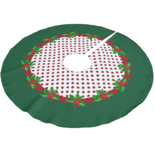 Falda Para El Árbol De Navidad De Poliéster Falda de árbol de Navidad con lunares y acebo