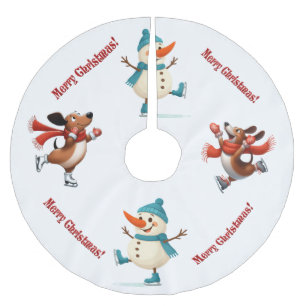 Falda Para El Árbol De Navidad De Poliéster Falda de árbol de Navidad de perro salchicha muñec