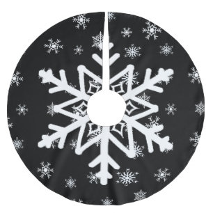 Falda Para El Árbol De Navidad De Poliéster Falda de árbol de navidad negro y blanco con copos