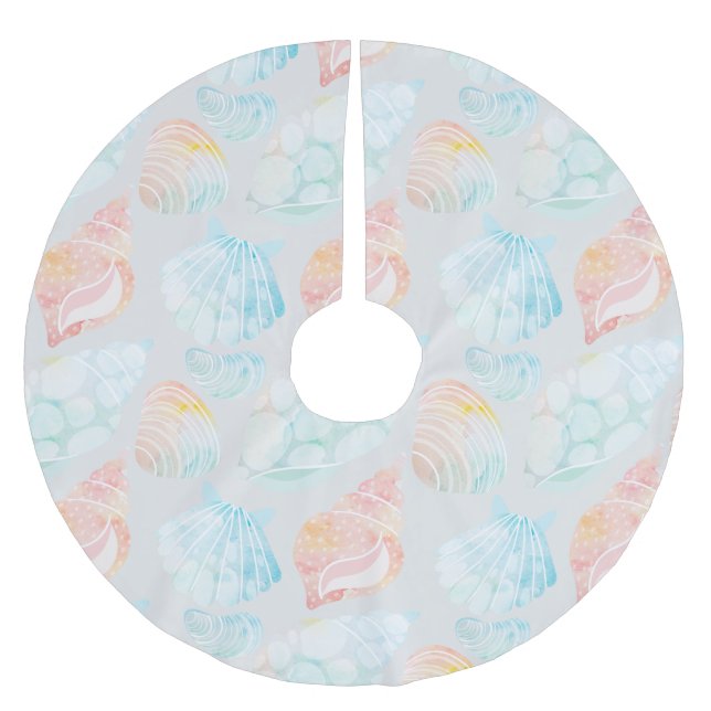 Falda Para El Árbol De Navidad De Poliéster Falda de árbol marino acuarela (Anverso)