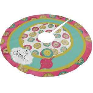 Falda Para El Árbol De Navidad De Poliéster Falda de árbol Orb y copos de nieve y ornamentos p