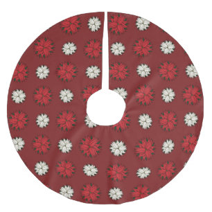 Falda Para El Árbol De Navidad De Poliéster Falda de árbol patentado de poinsettia roja y blan