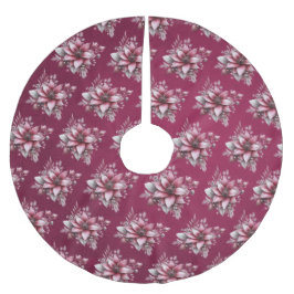 Falda Para El Árbol De Navidad De Poliéster Falda de árbol rojo con flores rosadas