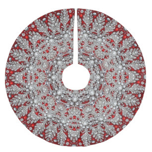 Falda Para El Árbol De Navidad De Poliéster Falda de árbol rojo plateado decorativo