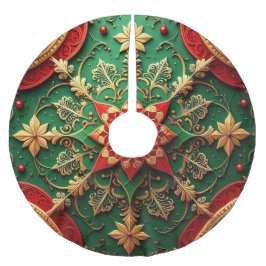 Falda Para El Árbol De Navidad De Poliéster Falda decorativa para árbol roja dorada verde