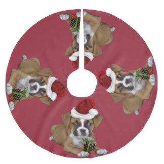 Falda Para El Árbol De Navidad De Poliéster Falda del árbol del perrito del boxeador del