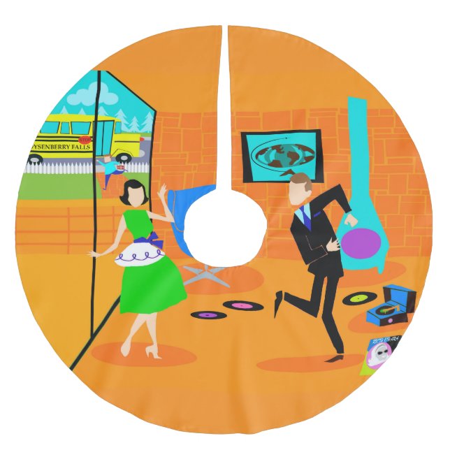 Falda Para El Árbol De Navidad De Poliéster Falda retra feliz del árbol de navidad de los (Anverso)