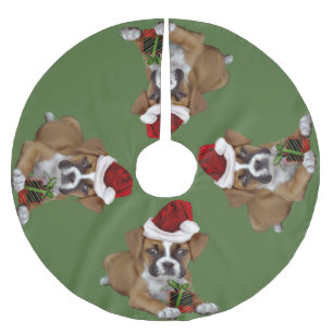 Falda Para El Árbol De Navidad De Poliéster Falda verde del árbol del perrito del boxeador de