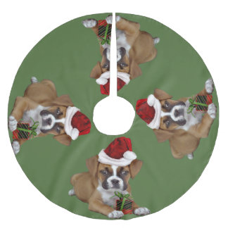 Falda Para El Árbol De Navidad De Poliéster Falda verde del árbol del perrito del boxeador del