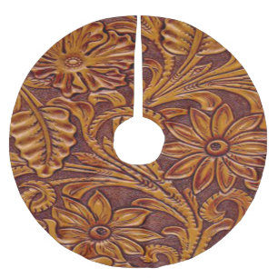 Falda Para El Árbol De Navidad De Poliéster Falsa impresión de cuero equipada occidental Brown