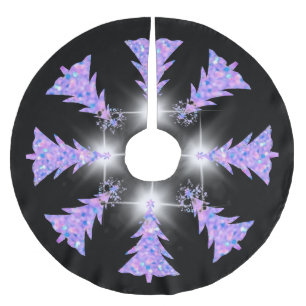 Falda Para El Árbol De Navidad De Poliéster Falso purpurina de árboles de navidad rosa, azul y