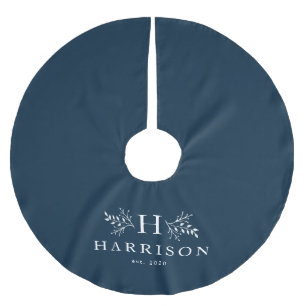 Falda Para El Árbol De Navidad De Poliéster Familia naval rustica monogramo