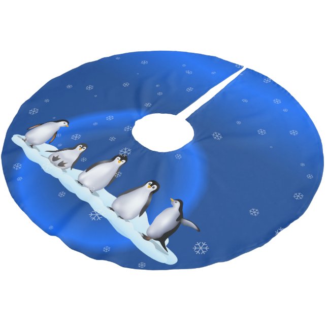 Falda Para El Árbol De Navidad De Poliéster Familia Penguin (Angular)